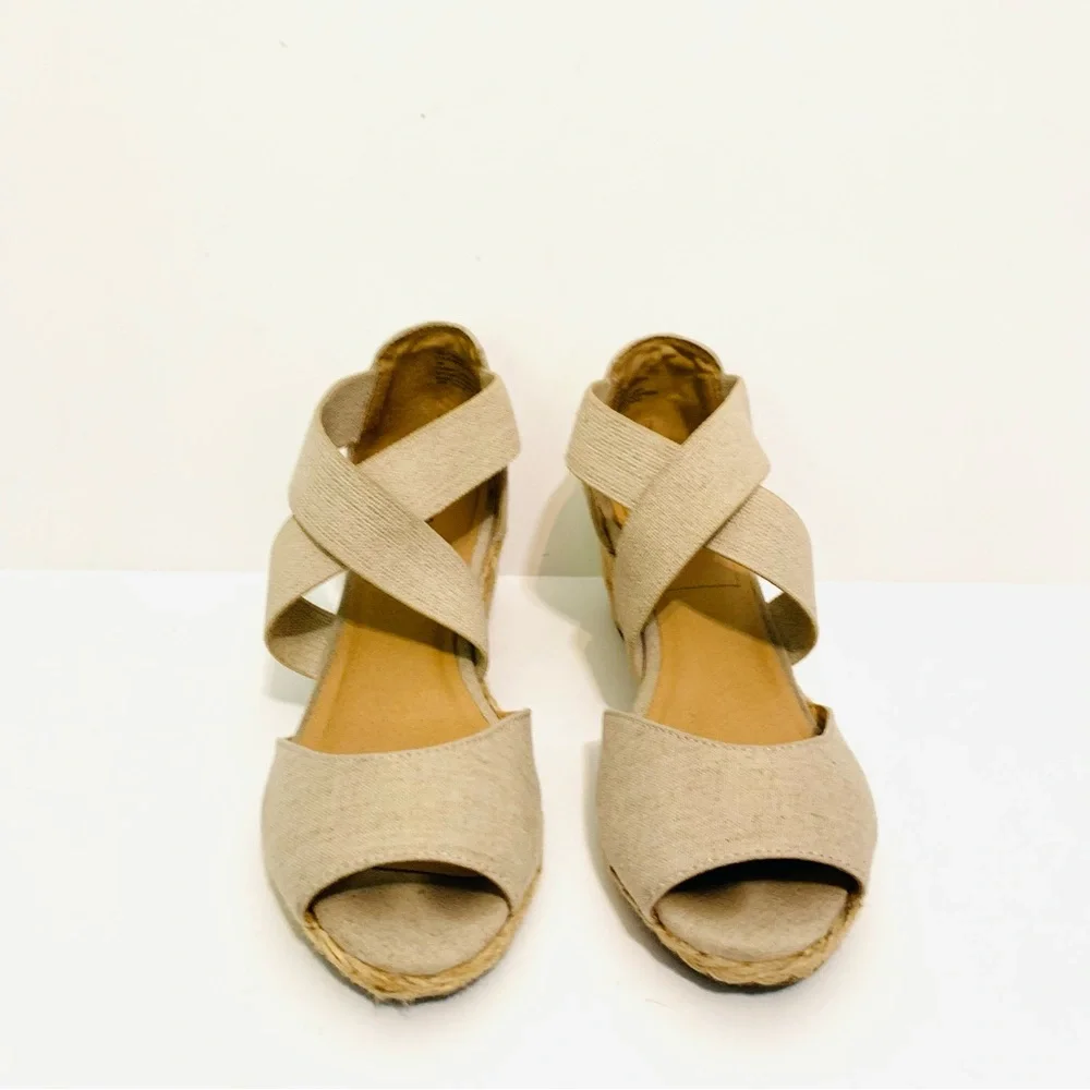 Solanz Tan Metallic Gold Helena Espadrilles With Elastic Straps Size 9 Summer